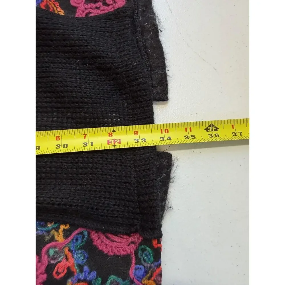 Sioni Cardigan Sweater Womens Large Black Paisley Embroidered Boho Wool Knit - Picture 8 of 13